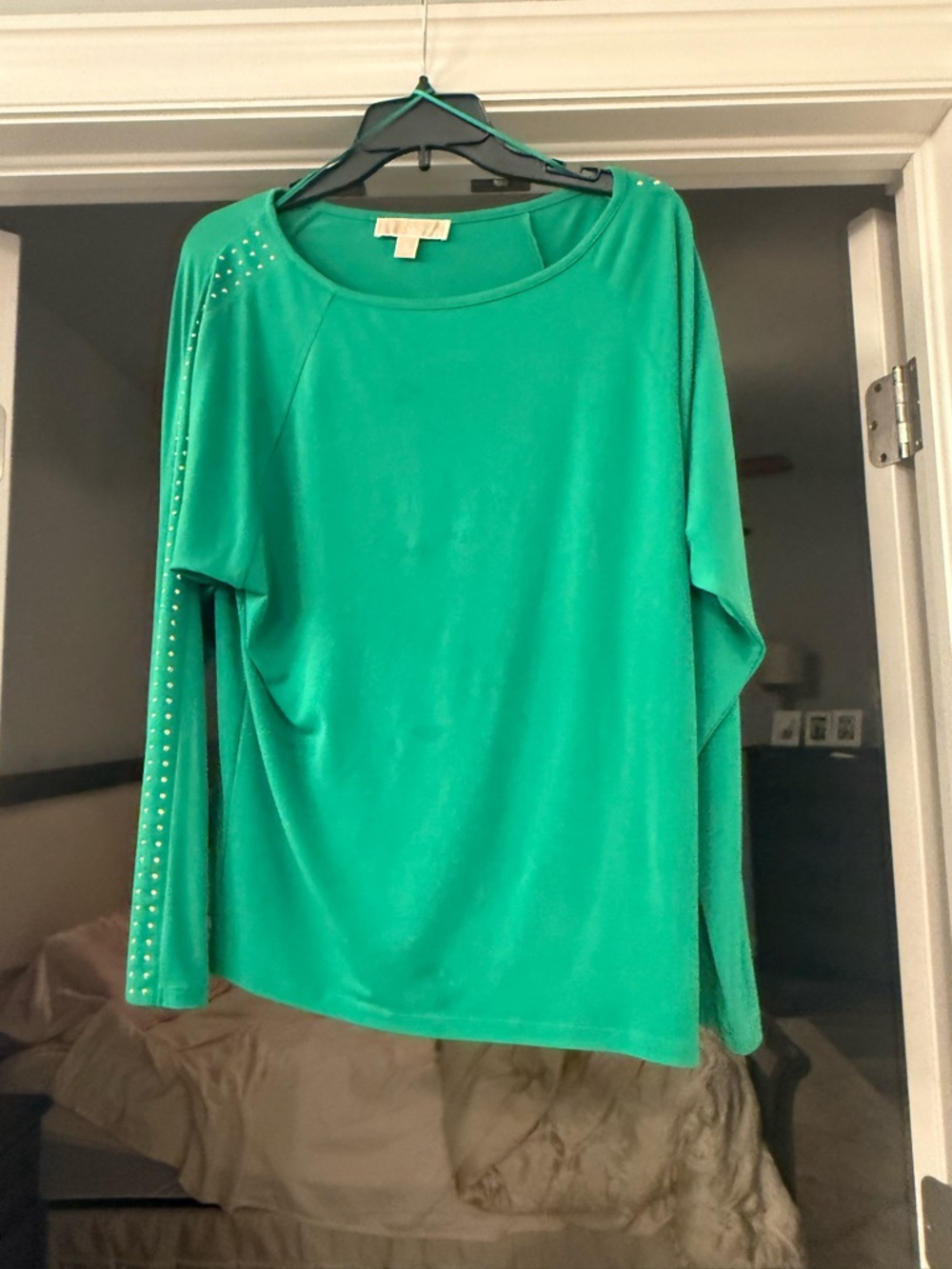 Michael Kors Emerald Green Long-Sleeve Studded Top